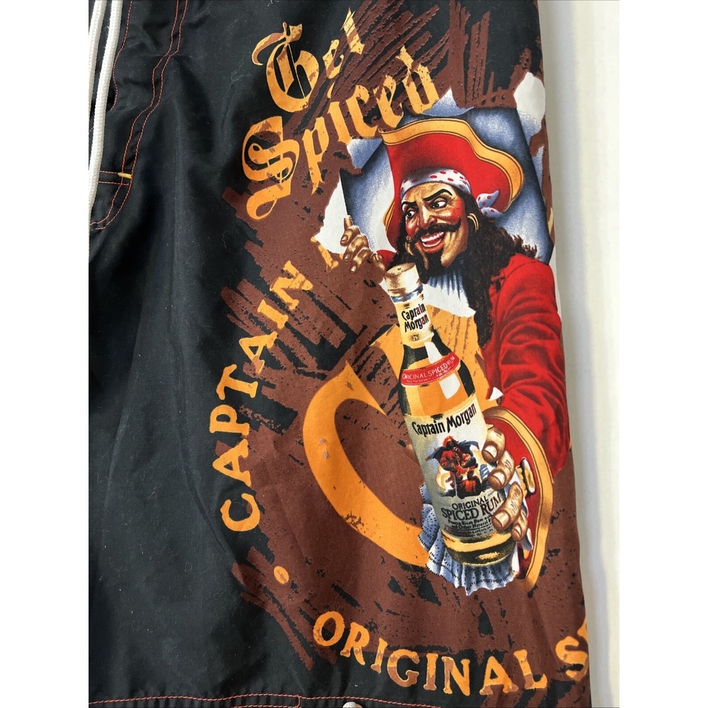 Captain Morgan Board Shorts Brave the Wave Pirate Rum Swim Trunks Swimsuit Sz 36